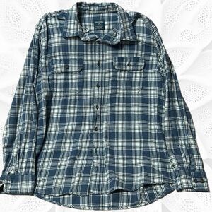 Flannel shirt for men. Long sleeve button down. Blue and white plaid.